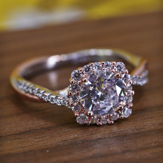 Size 7.5, vermeil rose gold Sterling 925 silver engagement ring cluster cz