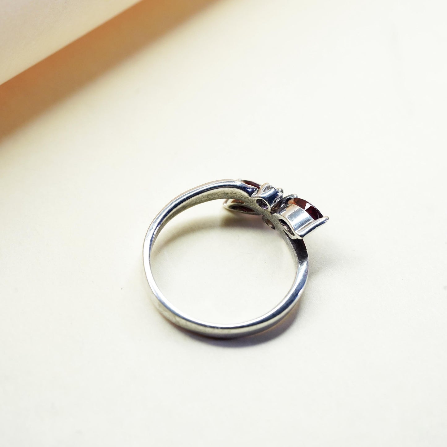 Size 8, vintage Sterling 925 silver statement ring with garnet and cz