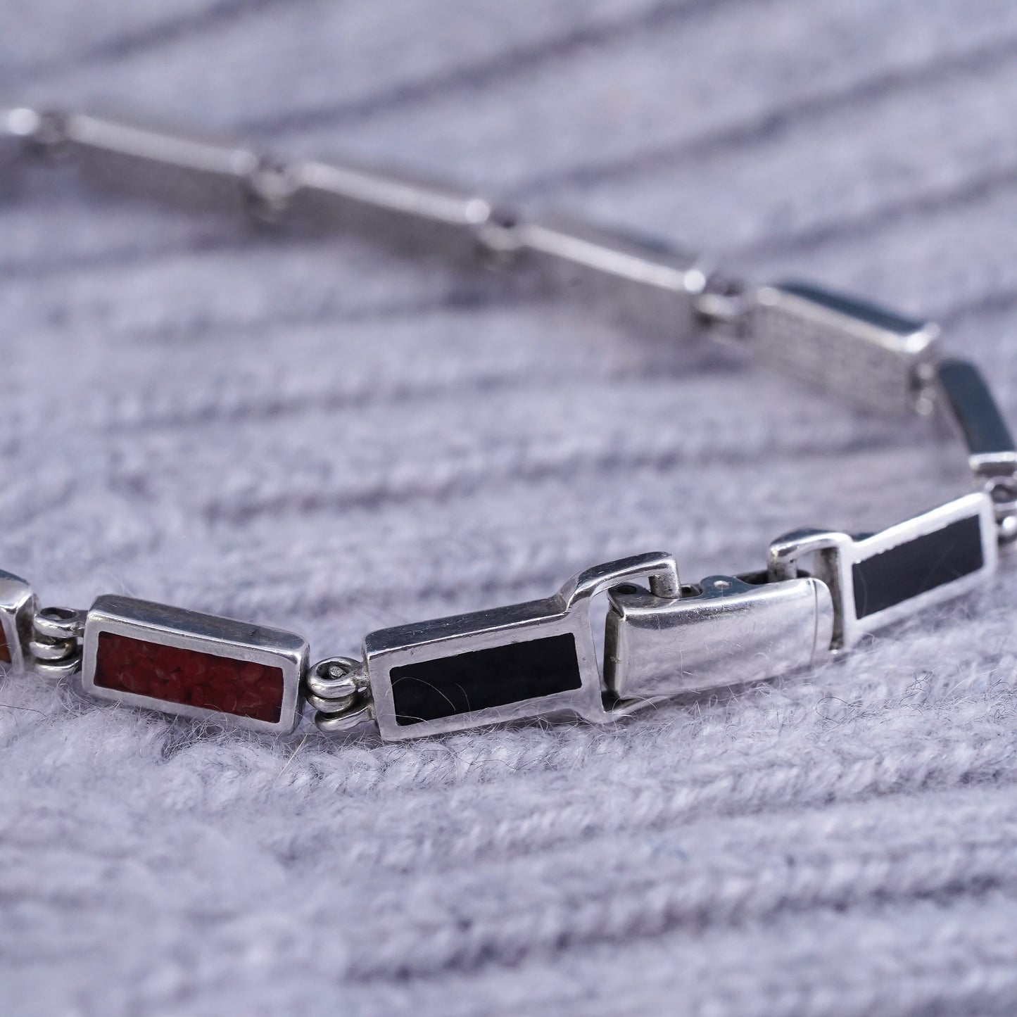 7.5”, Mexico Sterling 925 silver handmade tennis bracelet colorful turquoise