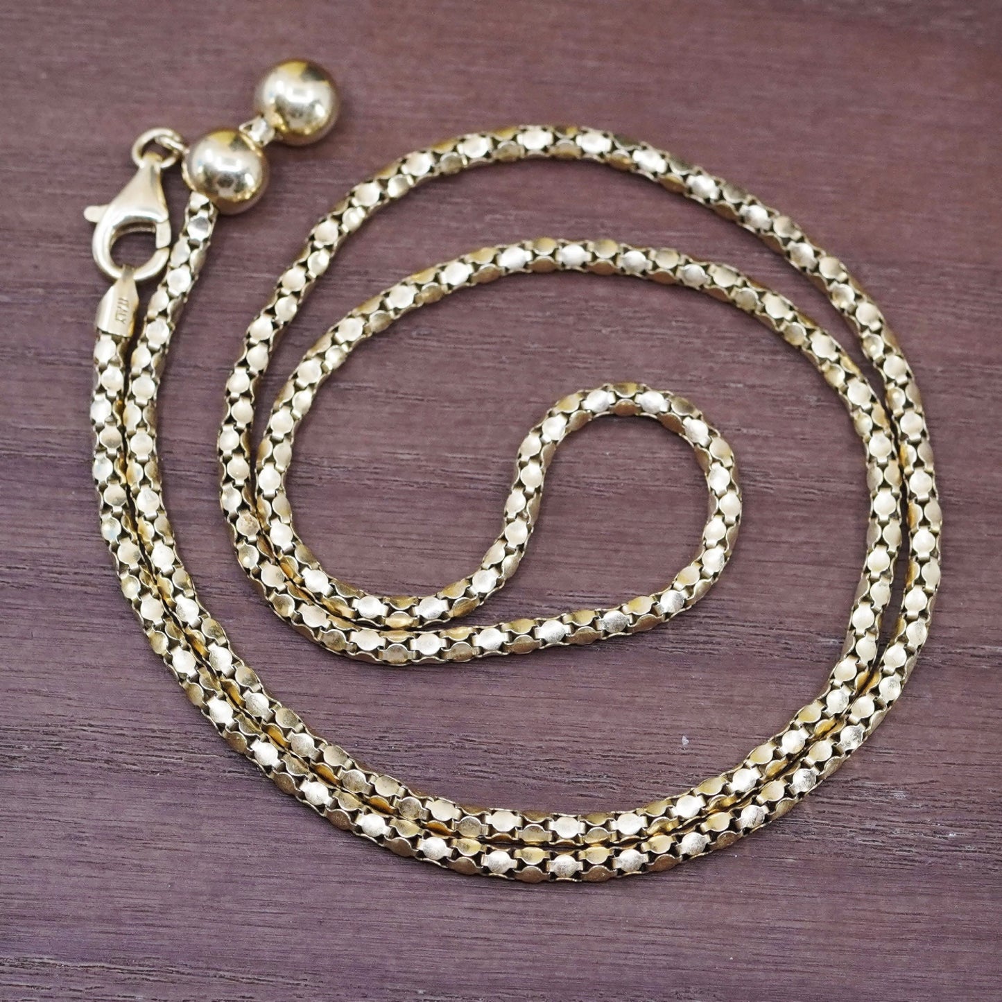 Milor vermeil yellow gold over Sterling silver necklace Italy 925 popcorn chain