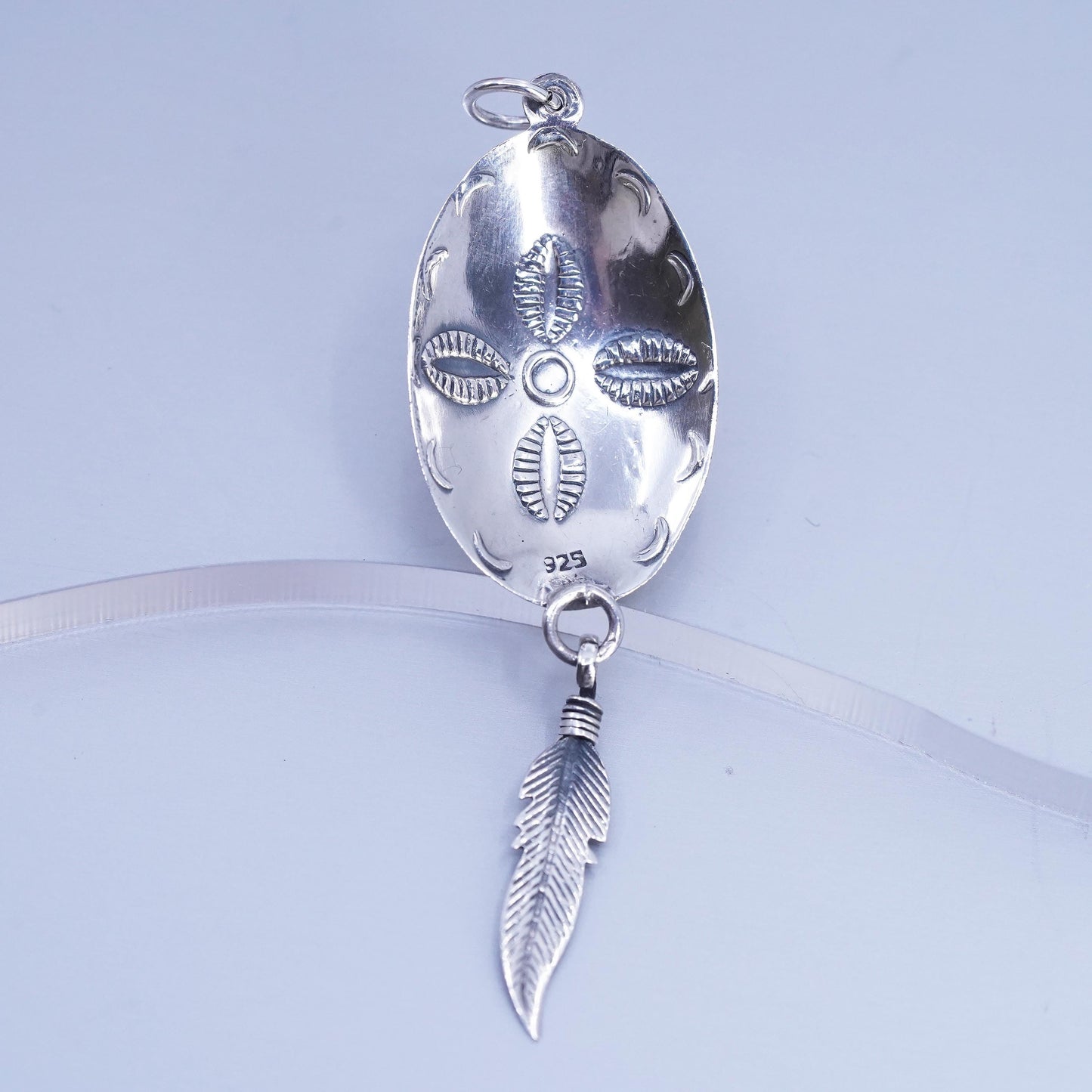 Native American southwestern sterling 925 silver onyx pendant feather dangle