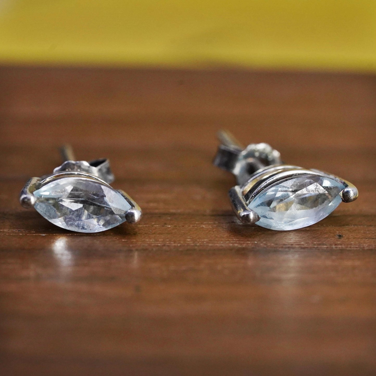 Vintage Sterling silver handmade earrings, 925 studs with blue topaz