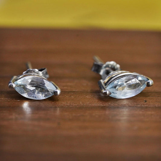 Vintage Sterling silver handmade earrings, 925 studs with blue topaz