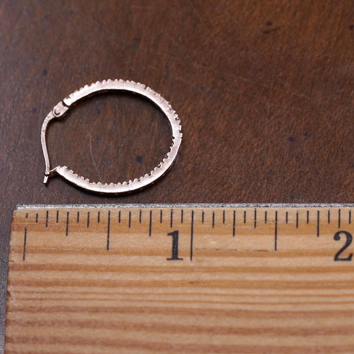 0.75", rose gold over sterling silver loop single earring, primitive hoop cz