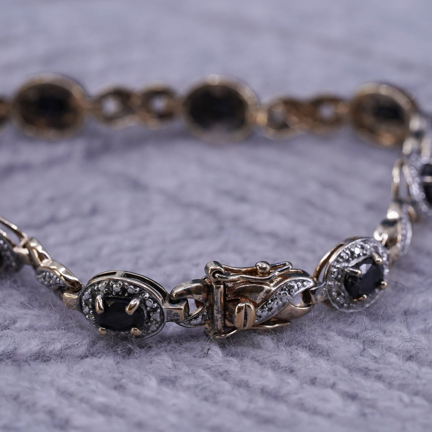 7”, vermeil gold over sterling 925 silver tennis bracelet with sapphire diamond