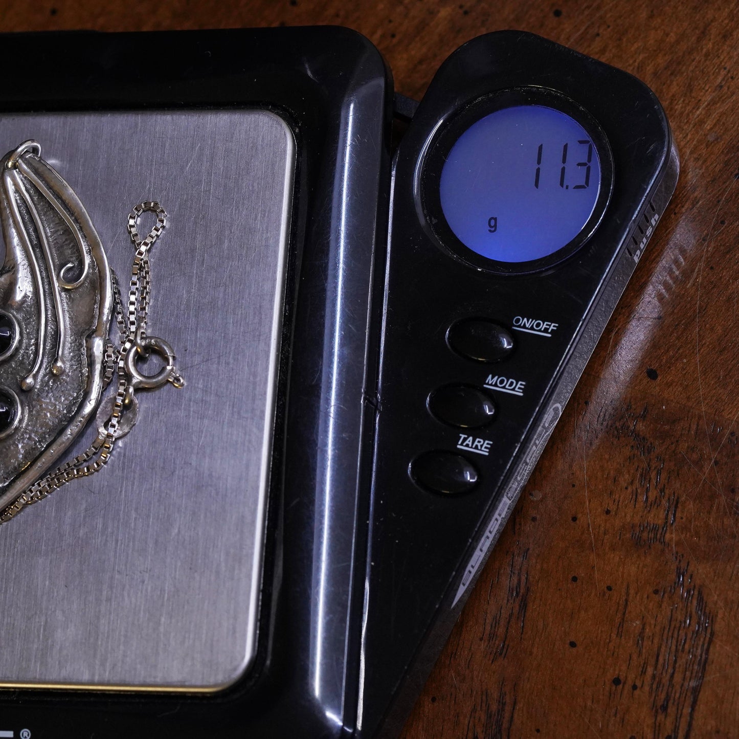 18”, vintage Addy Ronen Israel Sterling Silver Necklace, box chain onyx pendant