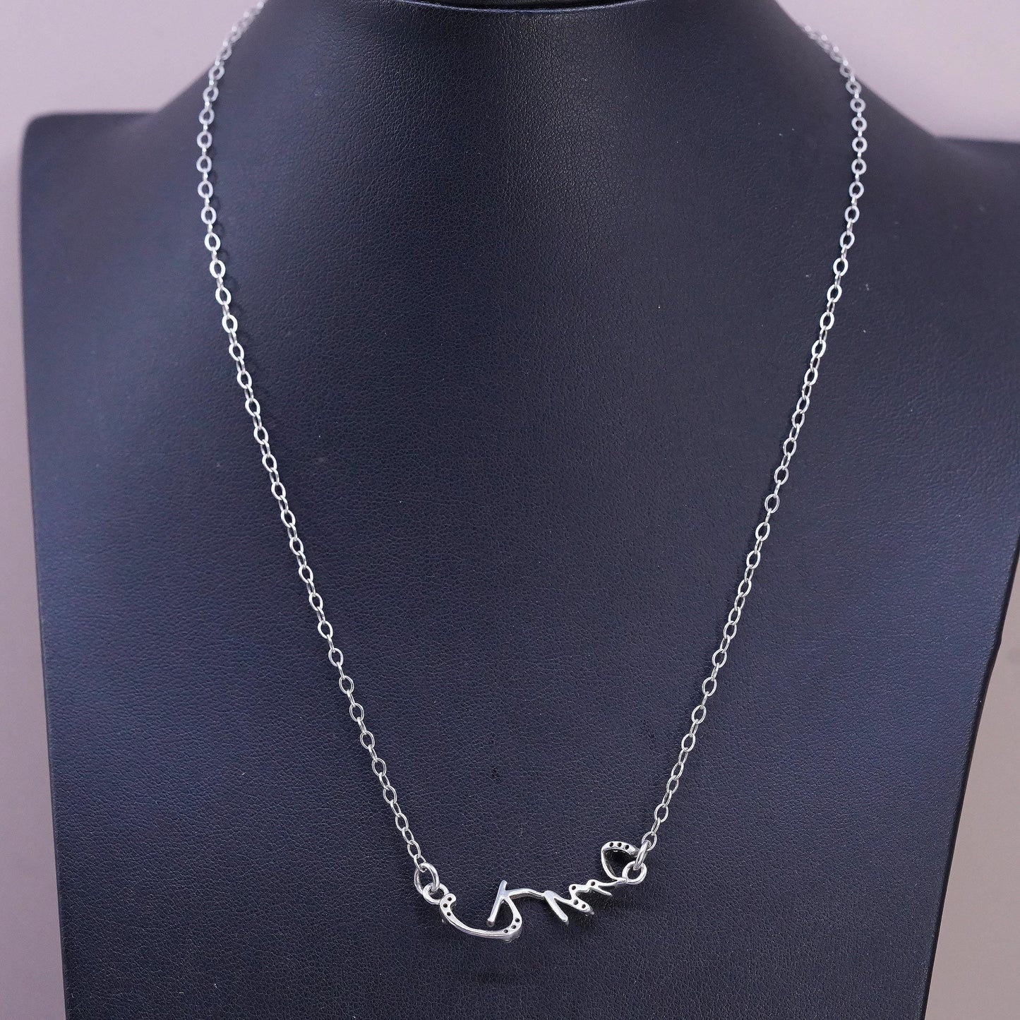 16", vintage Sterling silver necklace, 925 circle chain cluster cz Run pendant