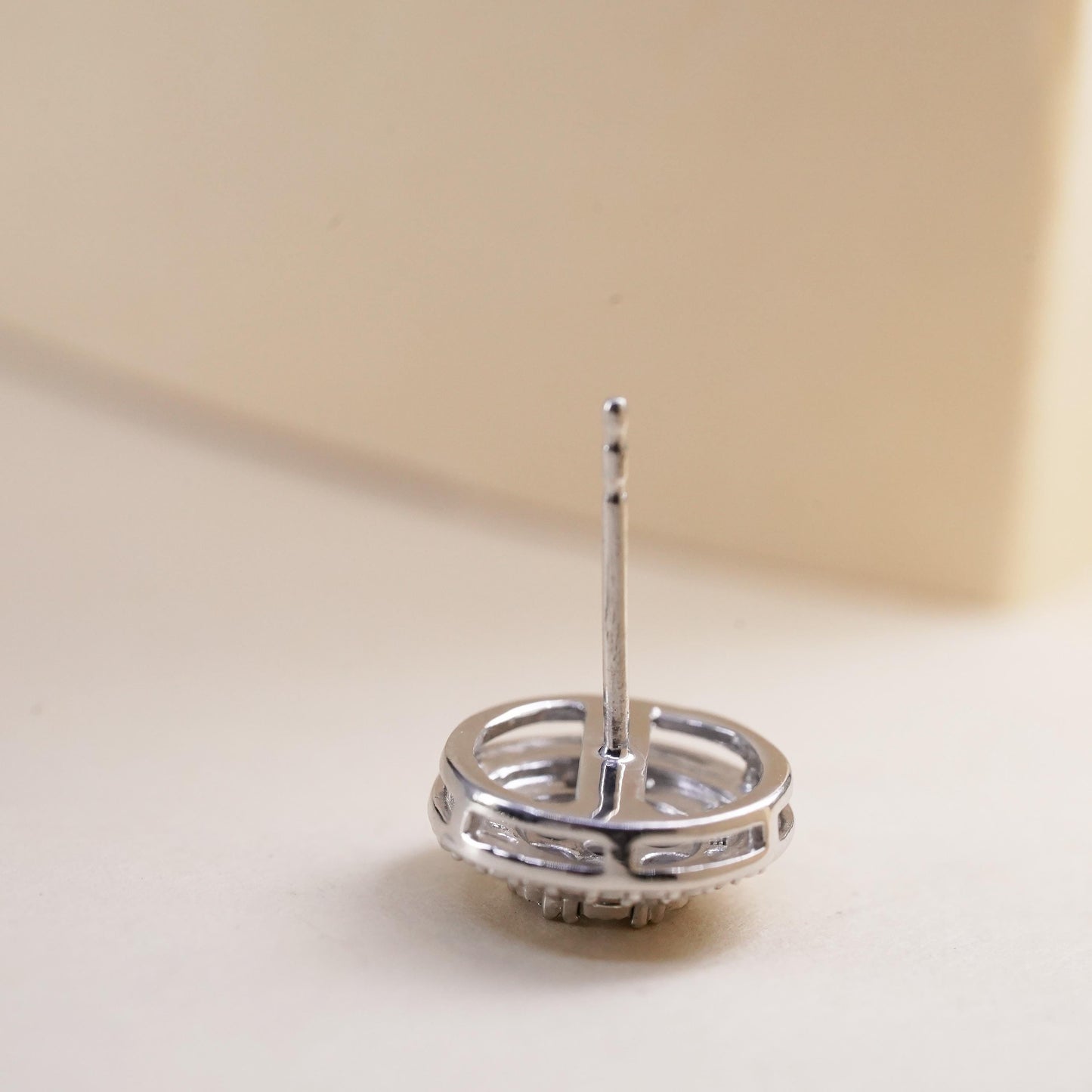 Vintage handmade single earring. Sterling 925 silver stud with cluster diamonds