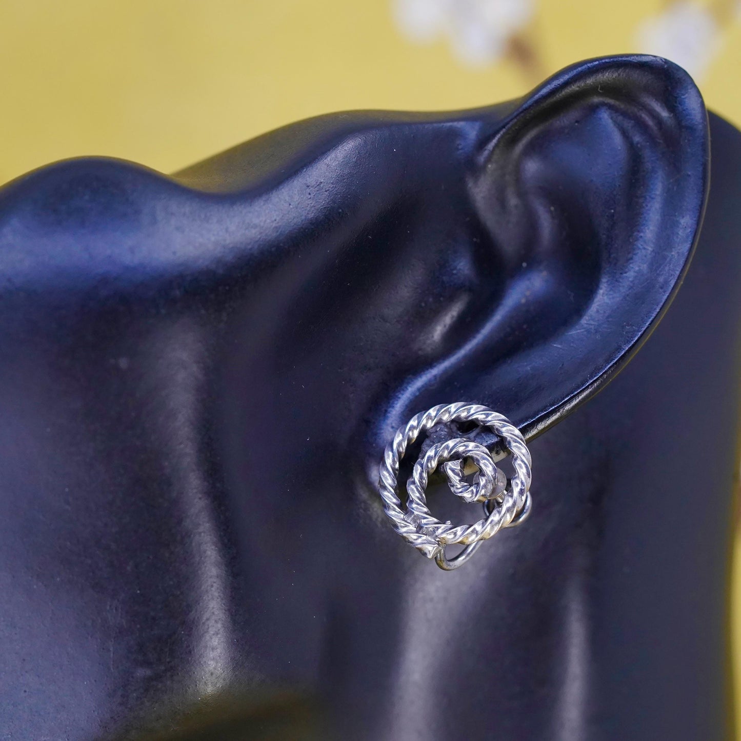 Vintage Sterling silver handmade screw back earrings, 925 twisted spiral