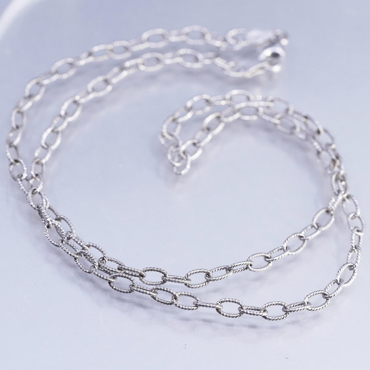 18" 4mm, vintage Italian 925 sterling silver textured oval chain necklace