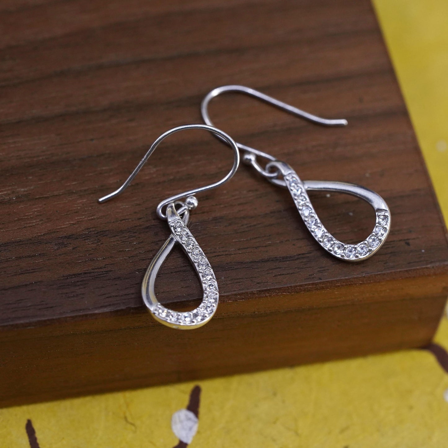Vintage Sterling 925 silver handmade teardrop earrings with CZ