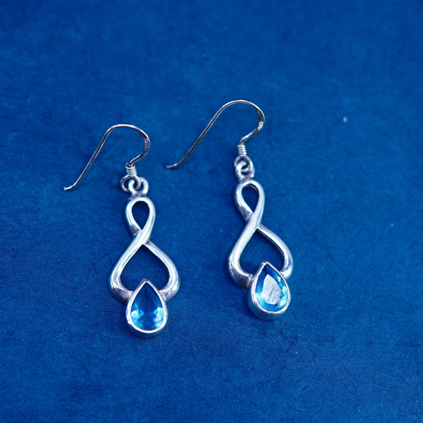 Vintage sterling silver 925 handmade earrings with teardrop blue topaz
