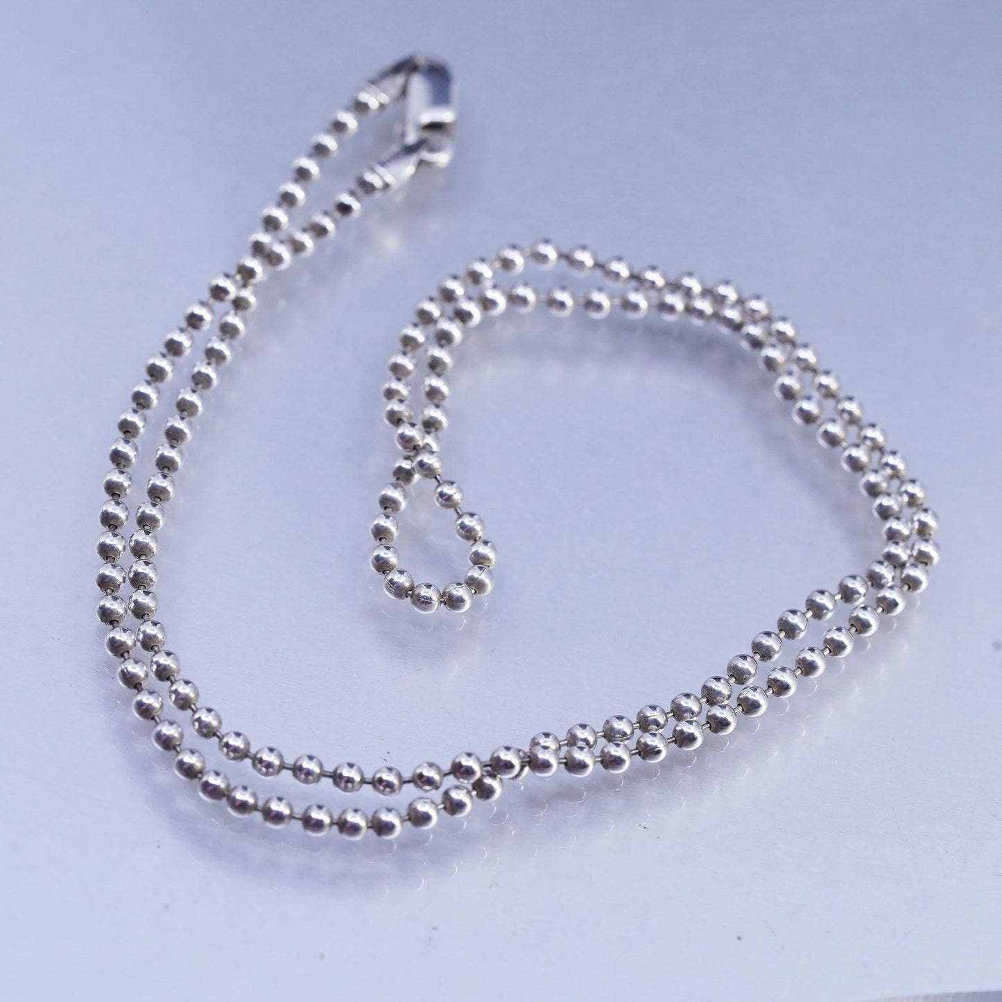 18" 2mm, vintage Italian Sterling 925 silver bead chain necklace