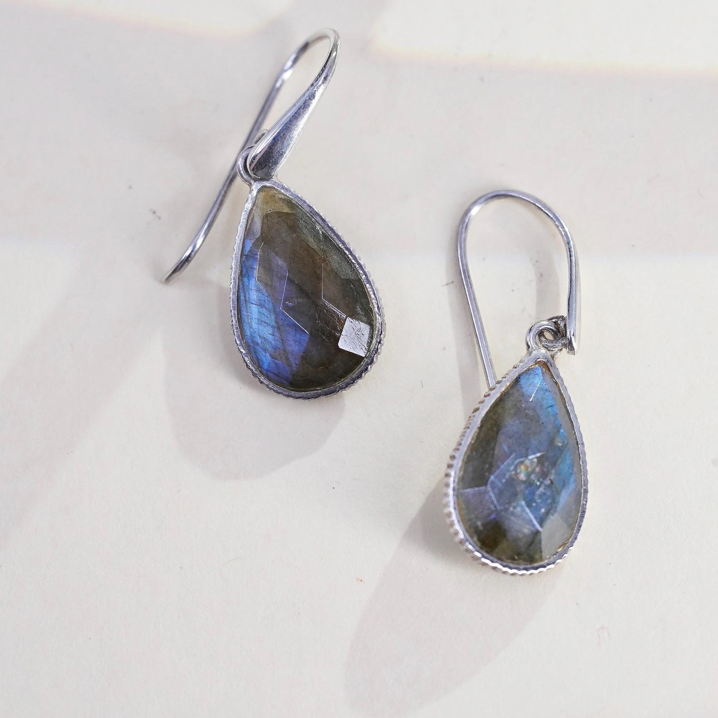 Vintage Sterling 925 silver handmade teardrop earrings with labradorite drops