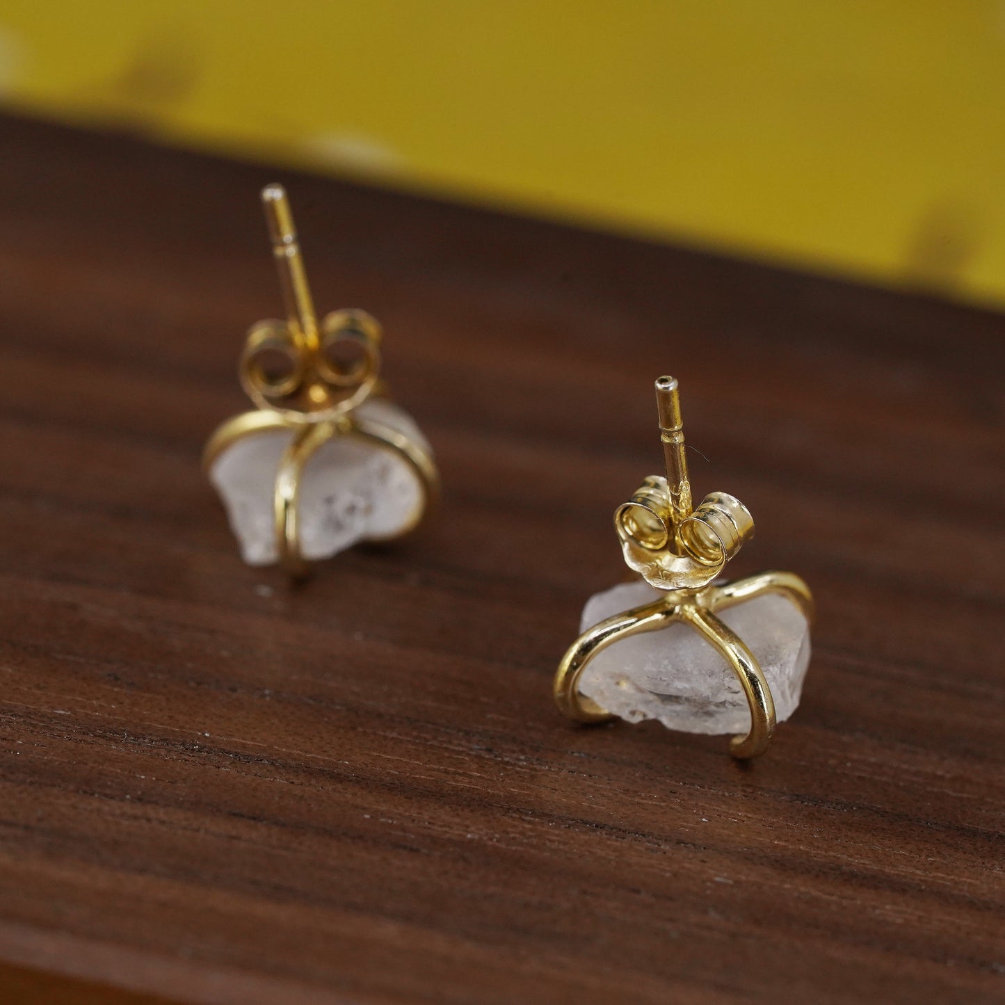 Vermeil gold over Sterling silver natural crystal studs, earrings