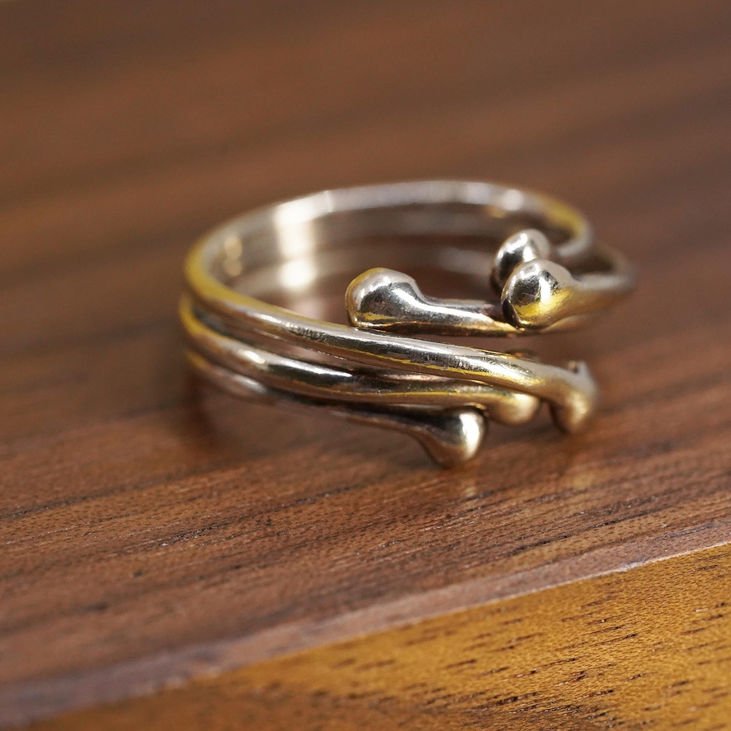Size 7.5, vintage MWS gold plated Sterling 925 silver ring, wrap 925 beads band