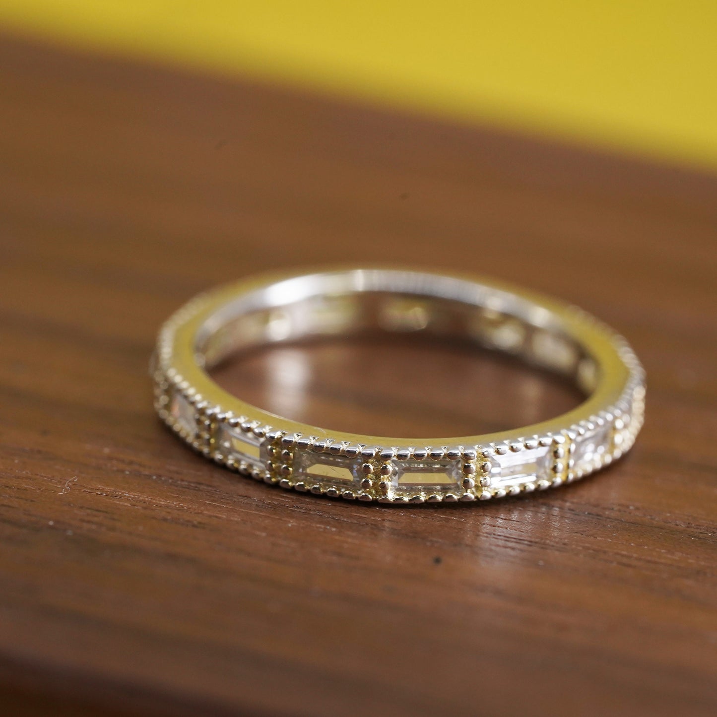Size 7, VTG vermeil gold over Sterling silver ring, 925 stackable band with cz