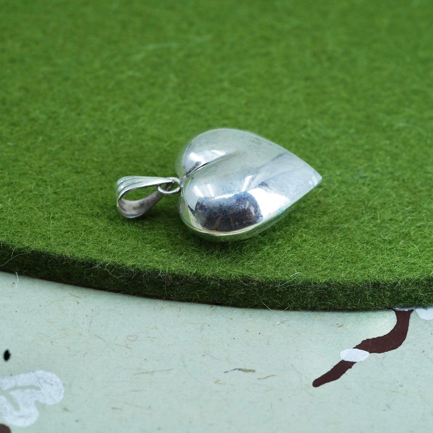 Vintage handmade sterling silver puffy heart charm, 925 charm pendant