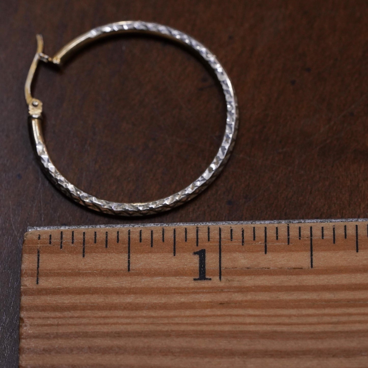 1.25", vermeil yellow gold over sterling silver single earring, textured hoop
