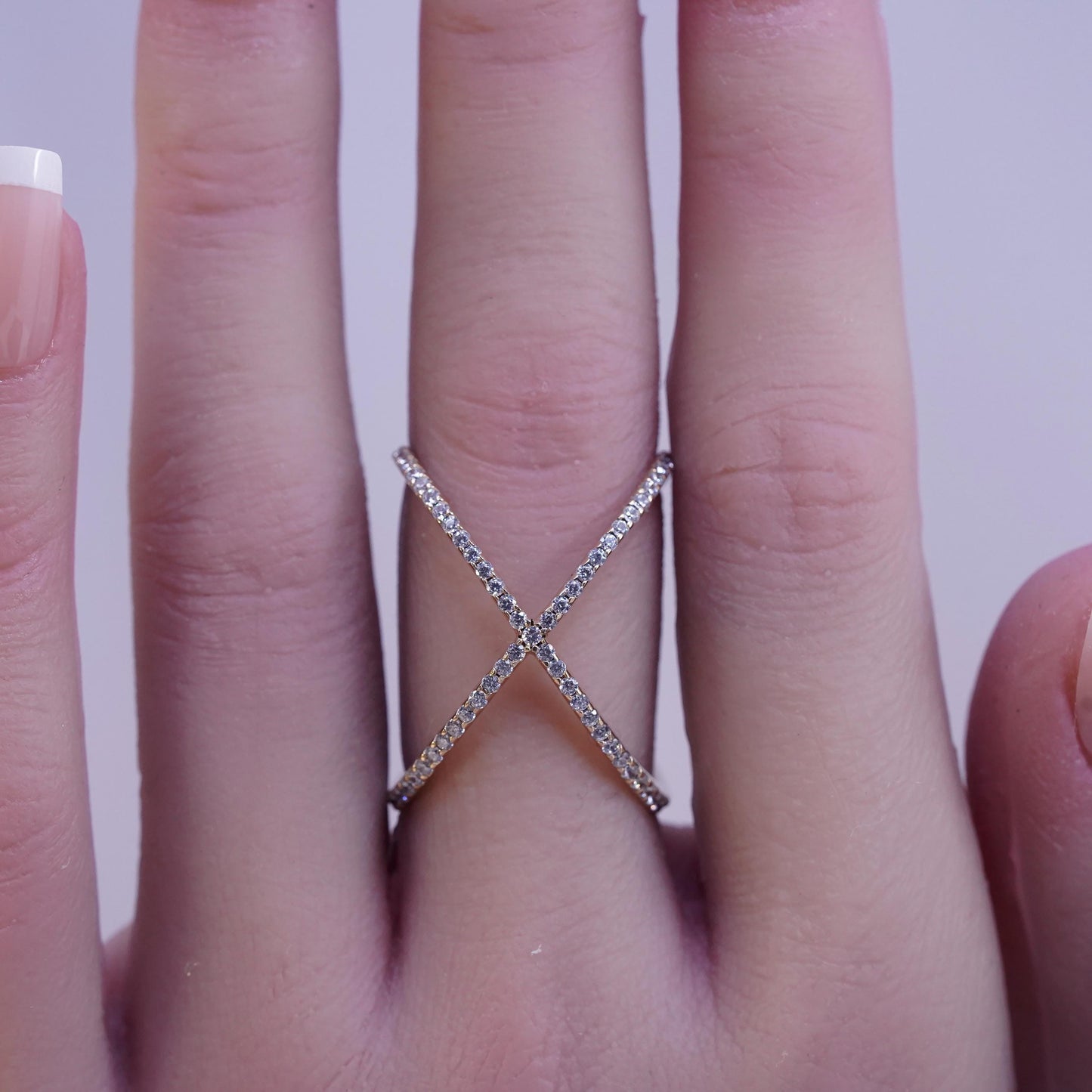 Size 10.5, yellow gold plated sterling 925 silver ring cluster Cz, cross band