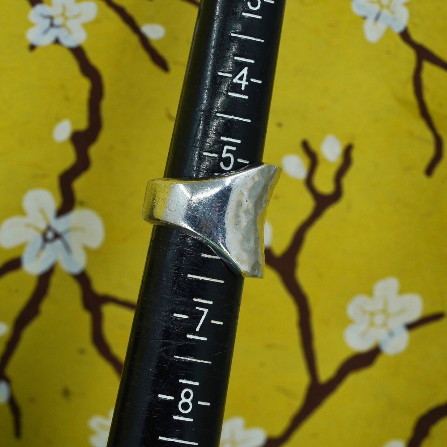 Size 5.25, vintage Sterling silver handmade ring, hammered 925 wide band