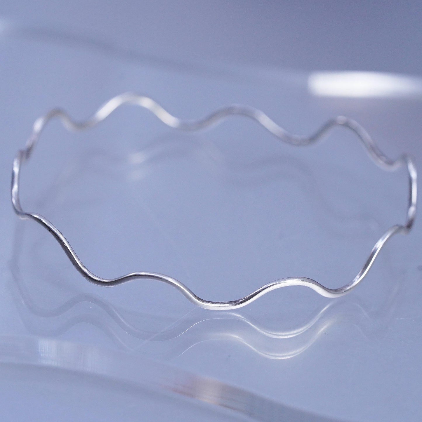 8", Vintage Sterling Silver Hammered Wave Bangle Bracelet, Handmade 925 Cuff