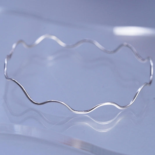 8", Vintage Sterling Silver Hammered Wave Bangle Bracelet, Handmade 925 Cuff
