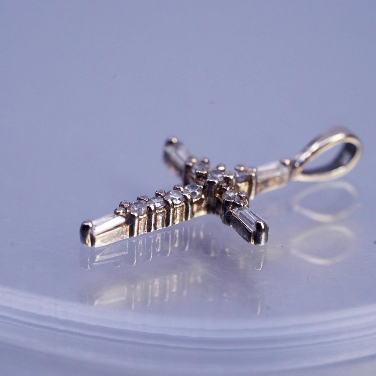 Vermeil Gold Over Sterling Silver 925 CZ Cross Pendant Christian Crucifix Charm