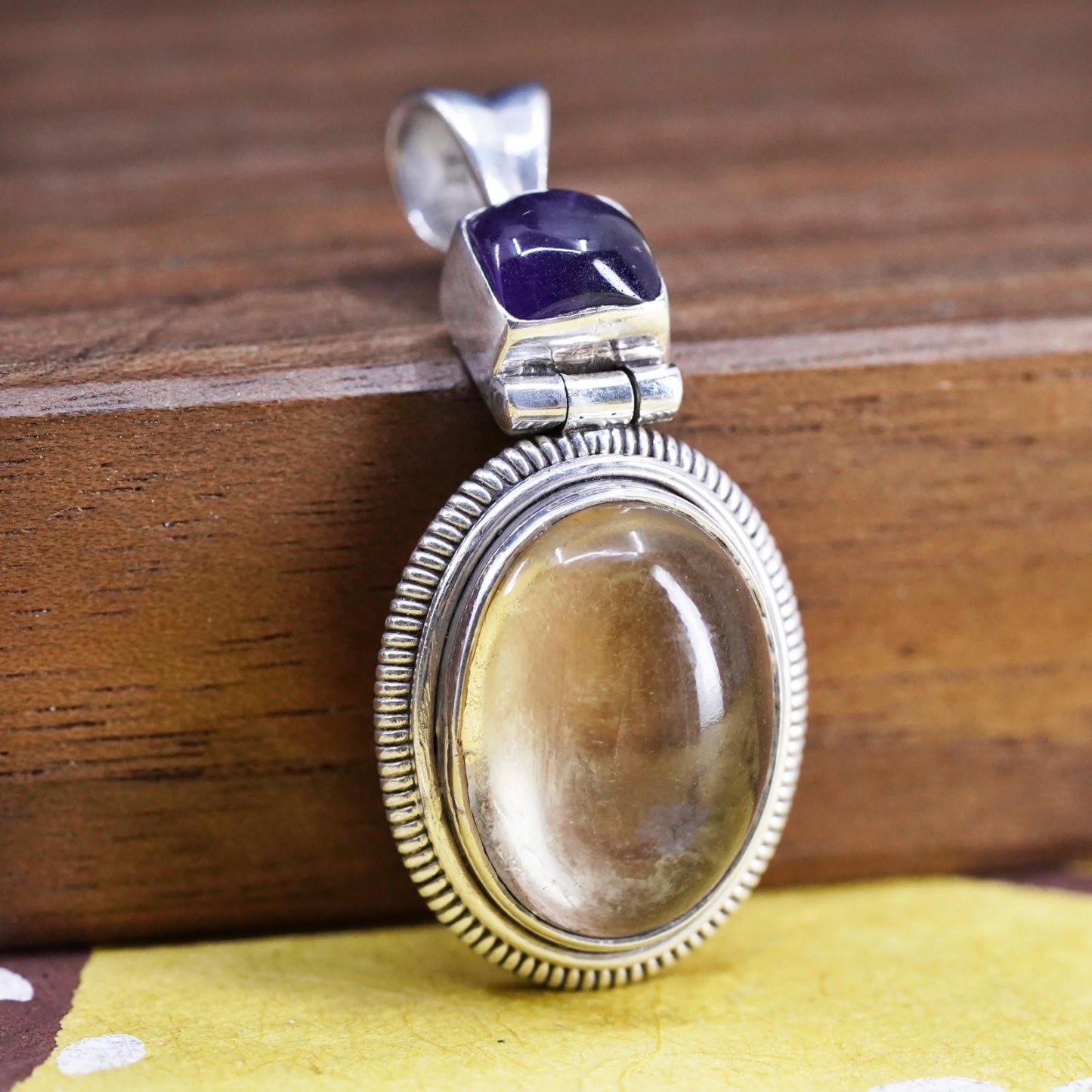Vintage Sterling 925 silver handmade pendant with oval citrine amethyst