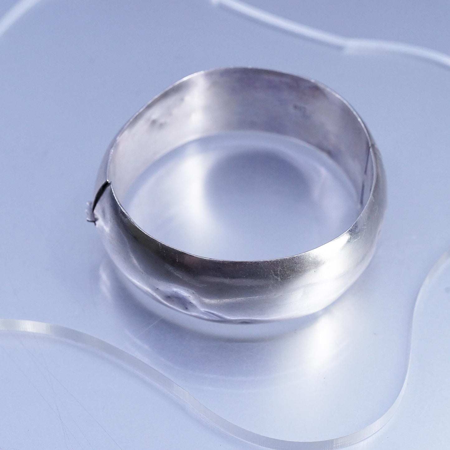 7", DENTED! Vintage Sterling 925 silver handmade bracelet, wide hinged bangle