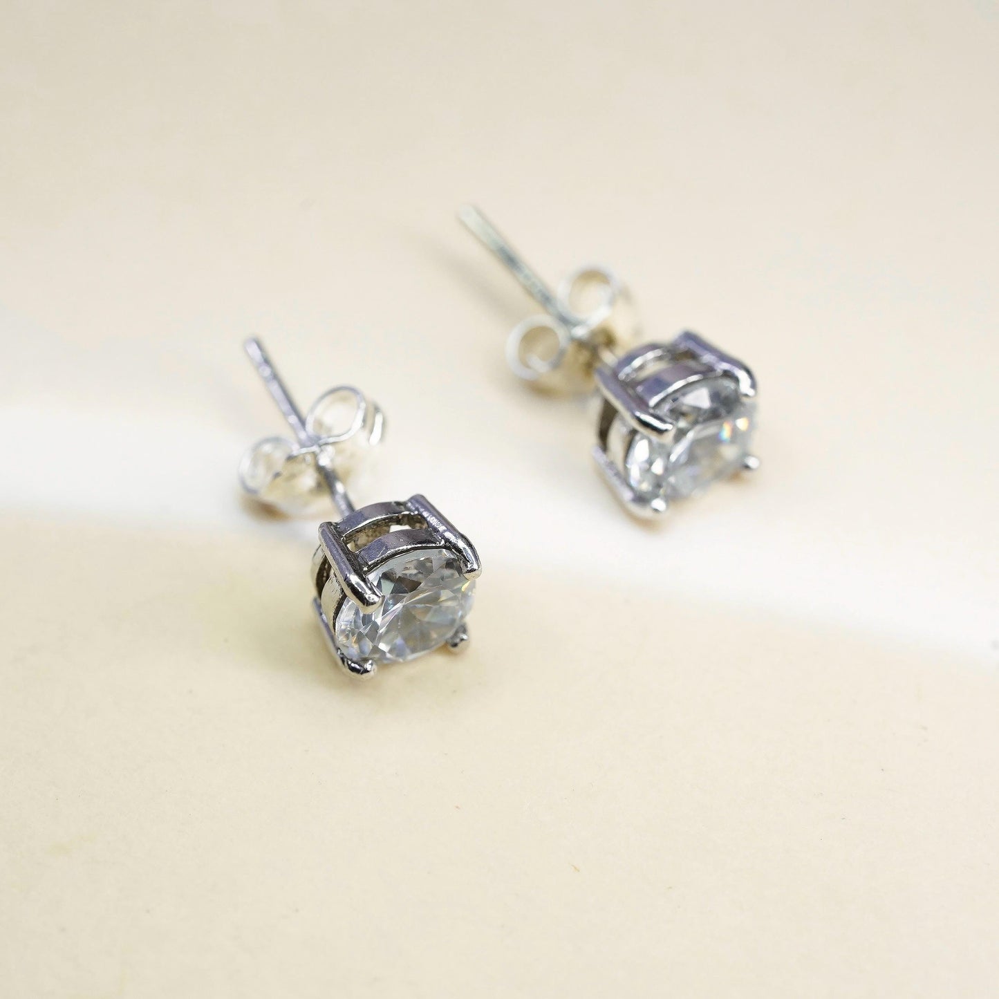 6mm, Vintage sterling 925 silver genuine round cz studs, earrings