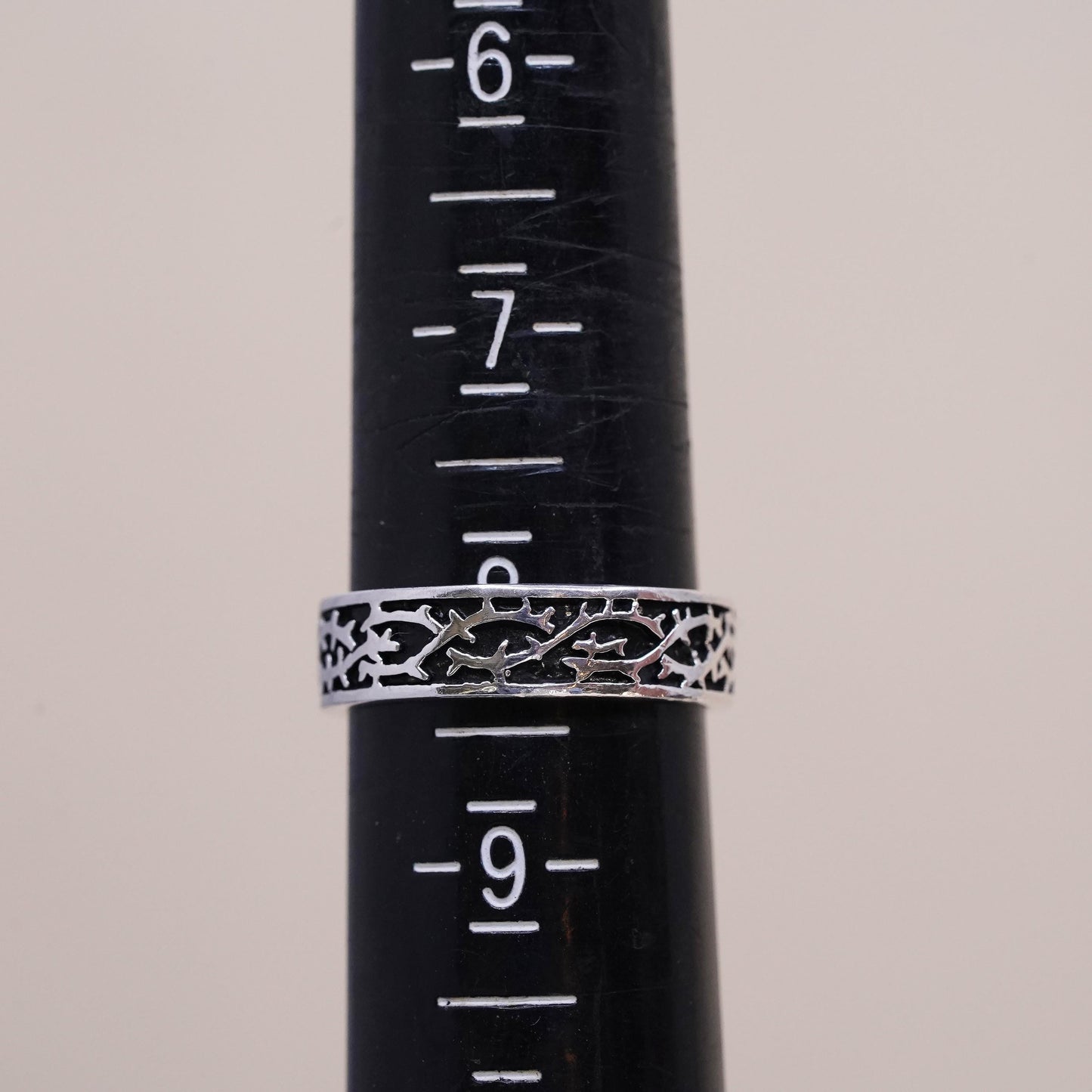 Size 8, vintage Sterling 925 silver handmade ring band with woven texture