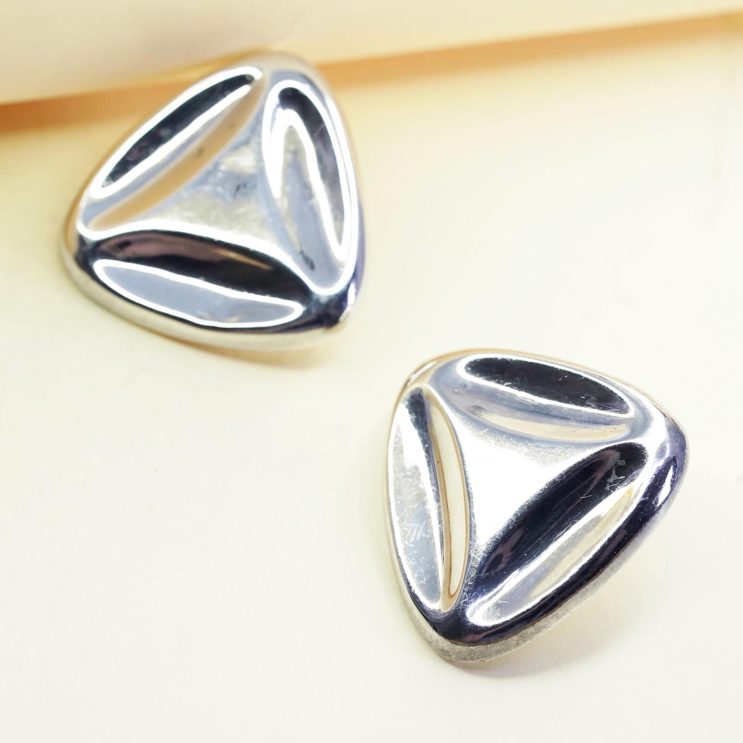 Vintage Sterling silver handmade earrings, 925 triangular studs, minimalist