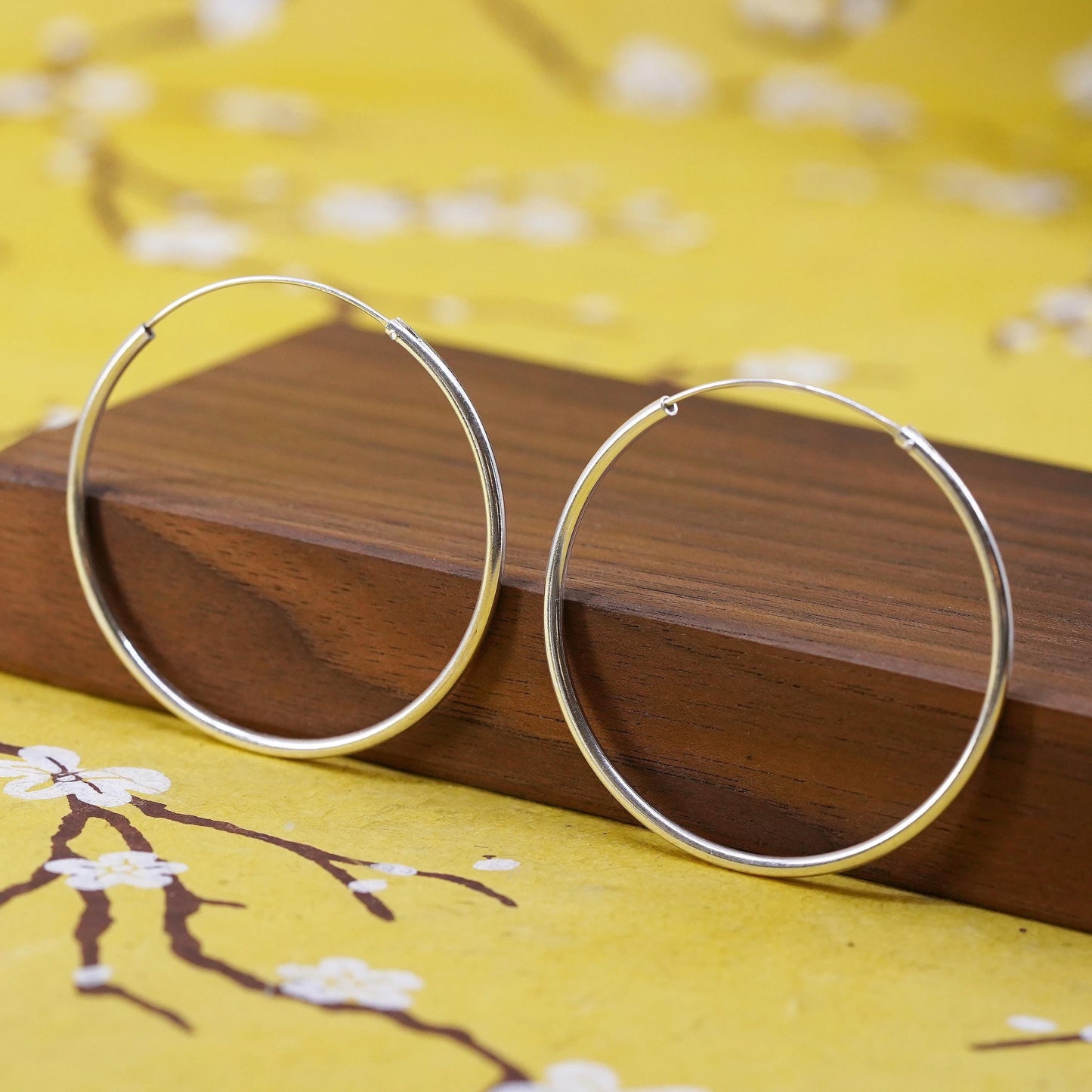1.75", vintage Sterling silver handmade earrings, 925 silver hoops