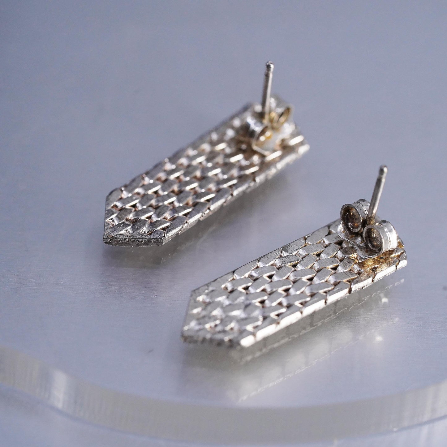 Vintage Sterling 925 silver handmade textured chain earrings