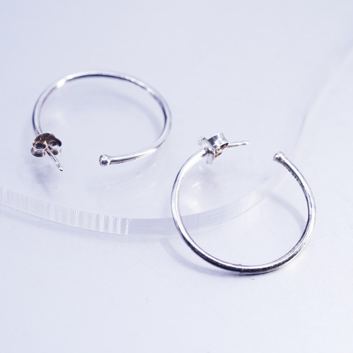 1”, vintage Pandora ALE Sterling silver handmade earrings, 925 thin hoops studs