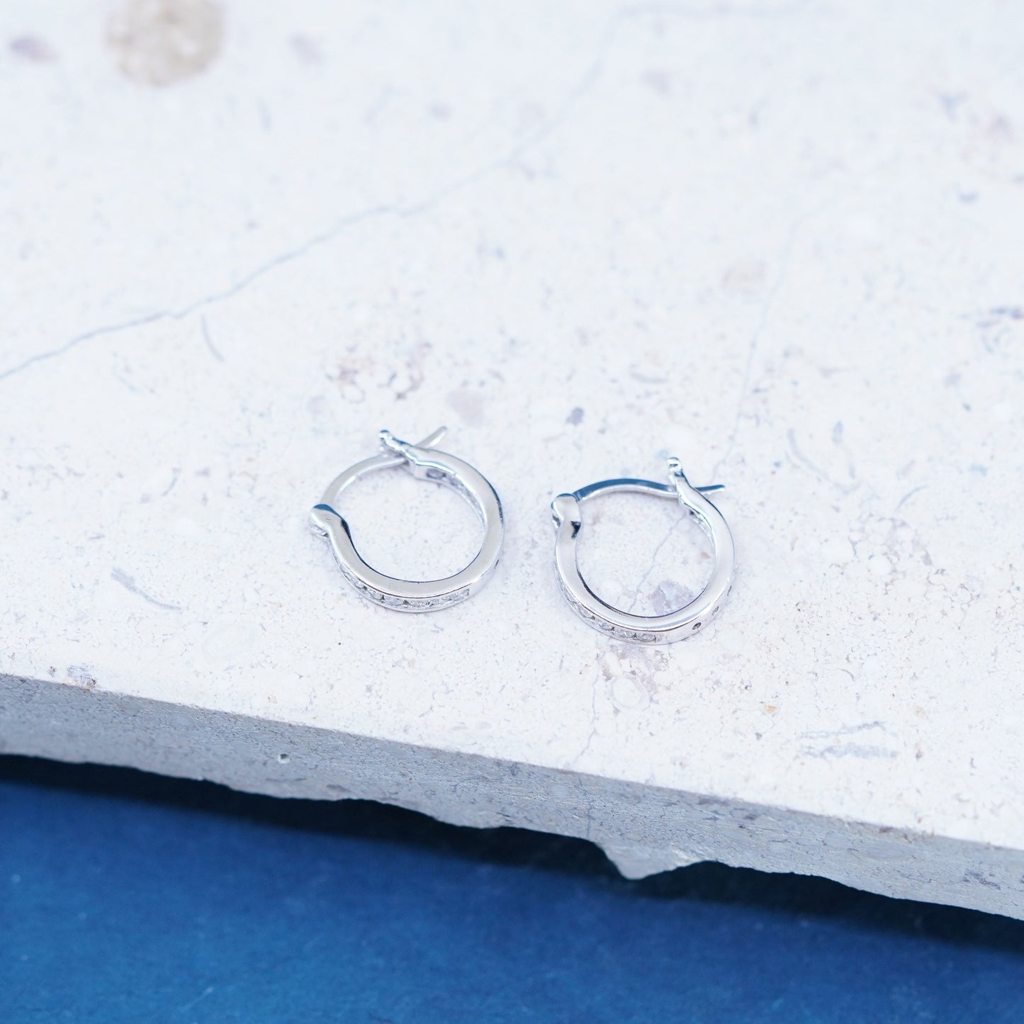 0.5", vintage Sterling silver handmade hoop earrings, 925 huggie with cz