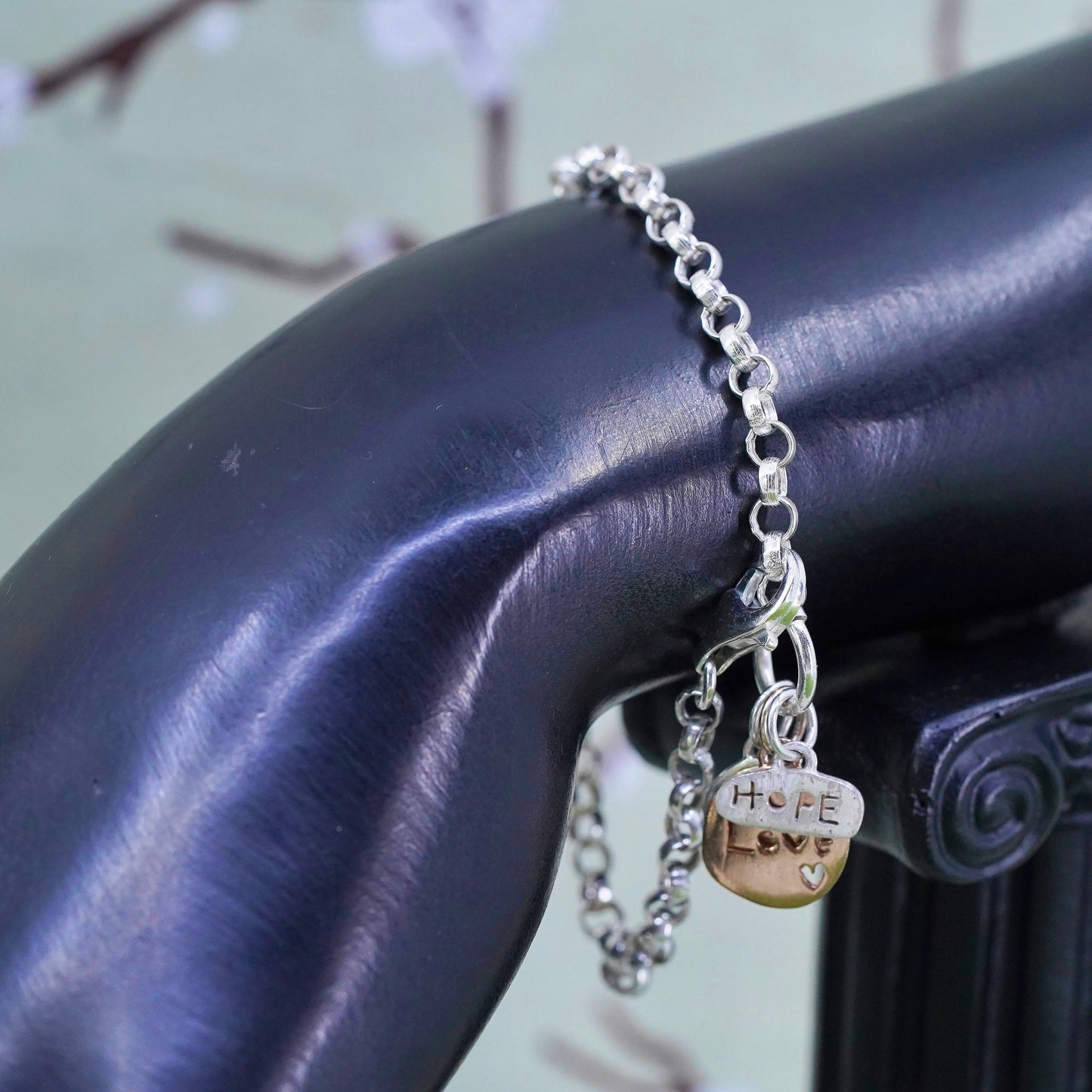 6.5”, sterling silver circle link bracelet, circle chain hope love peace charms