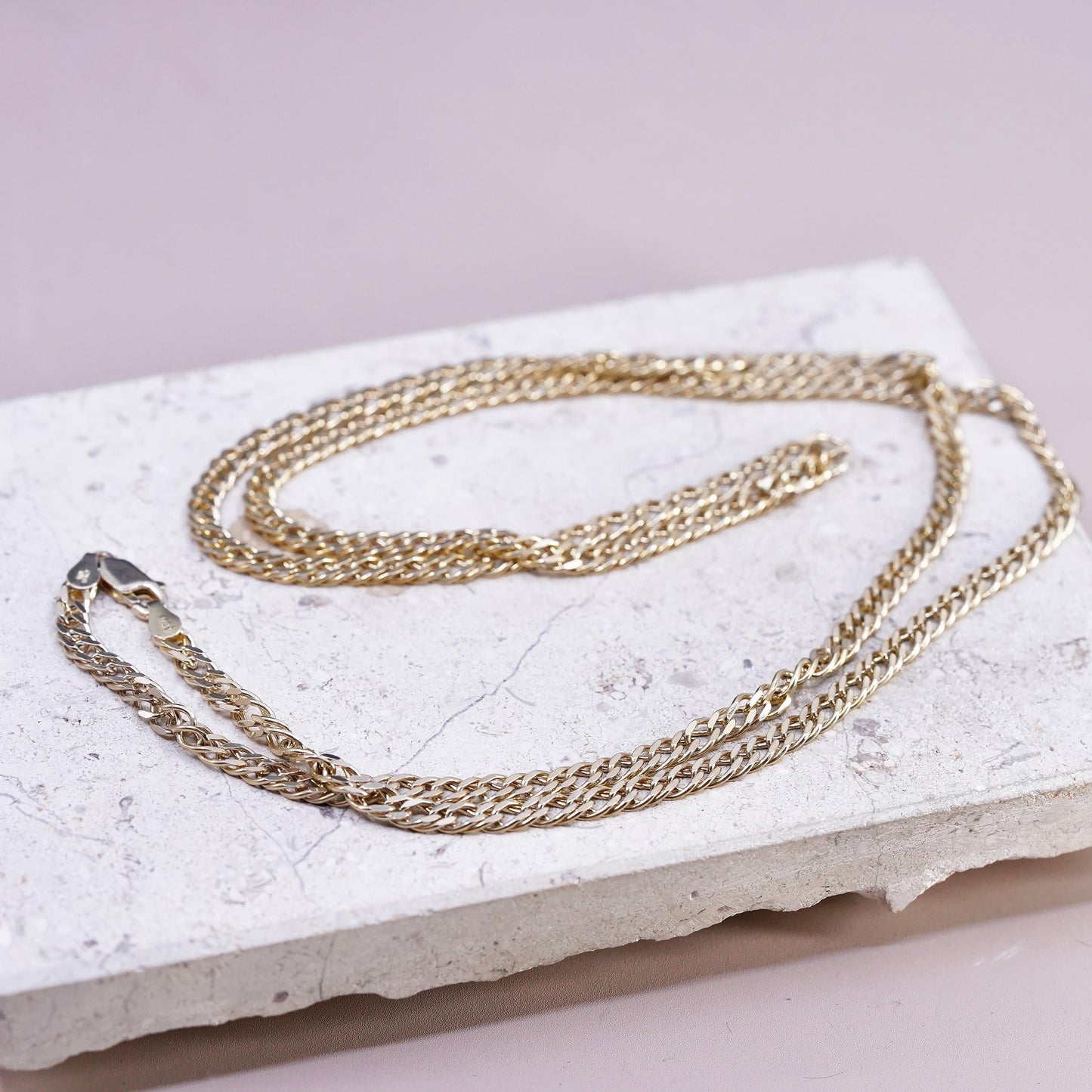 30", vintage HCT gold tone Sterling silver necklace, 925 double curb link chain