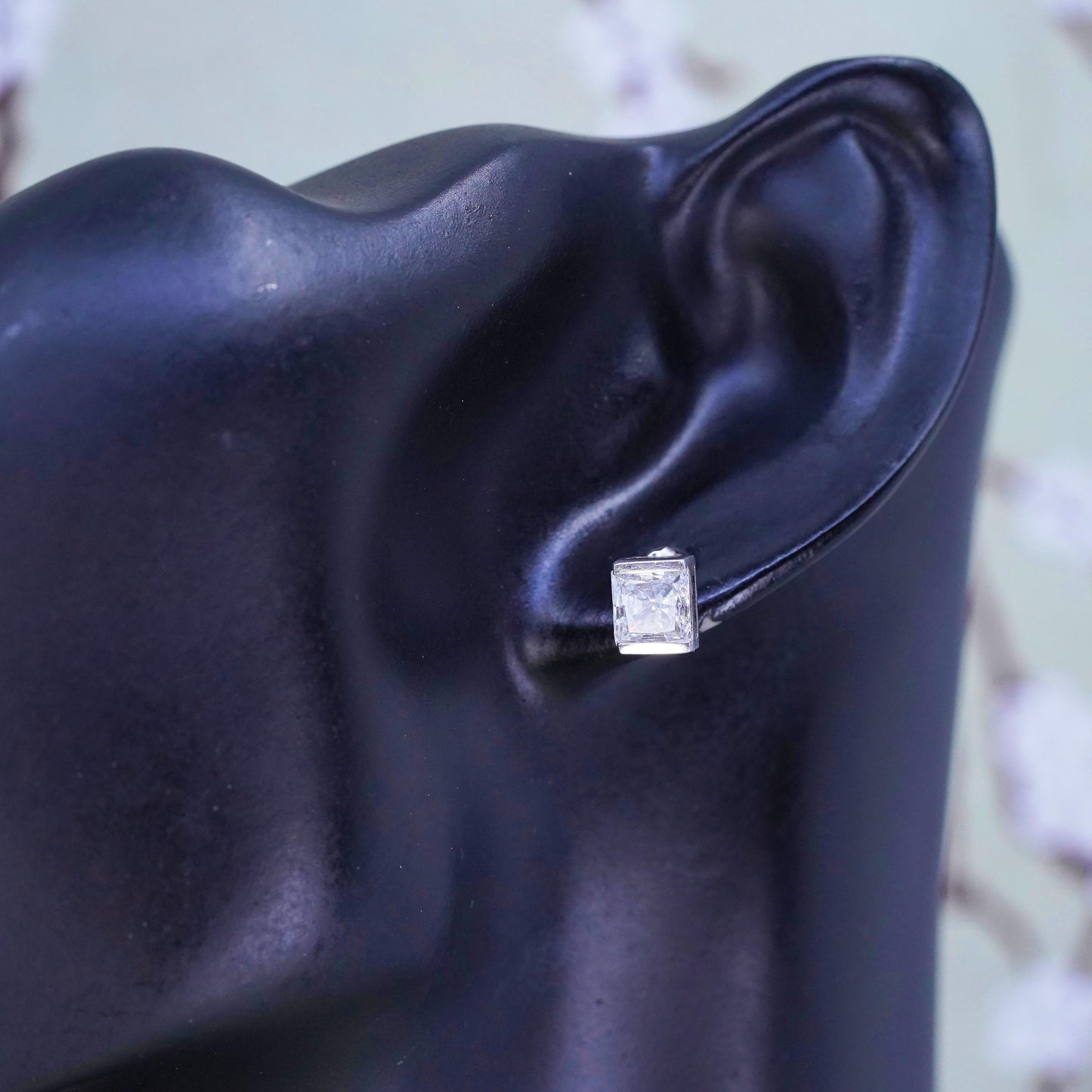 Vintage sterling 925 silver square cz studs, earrings