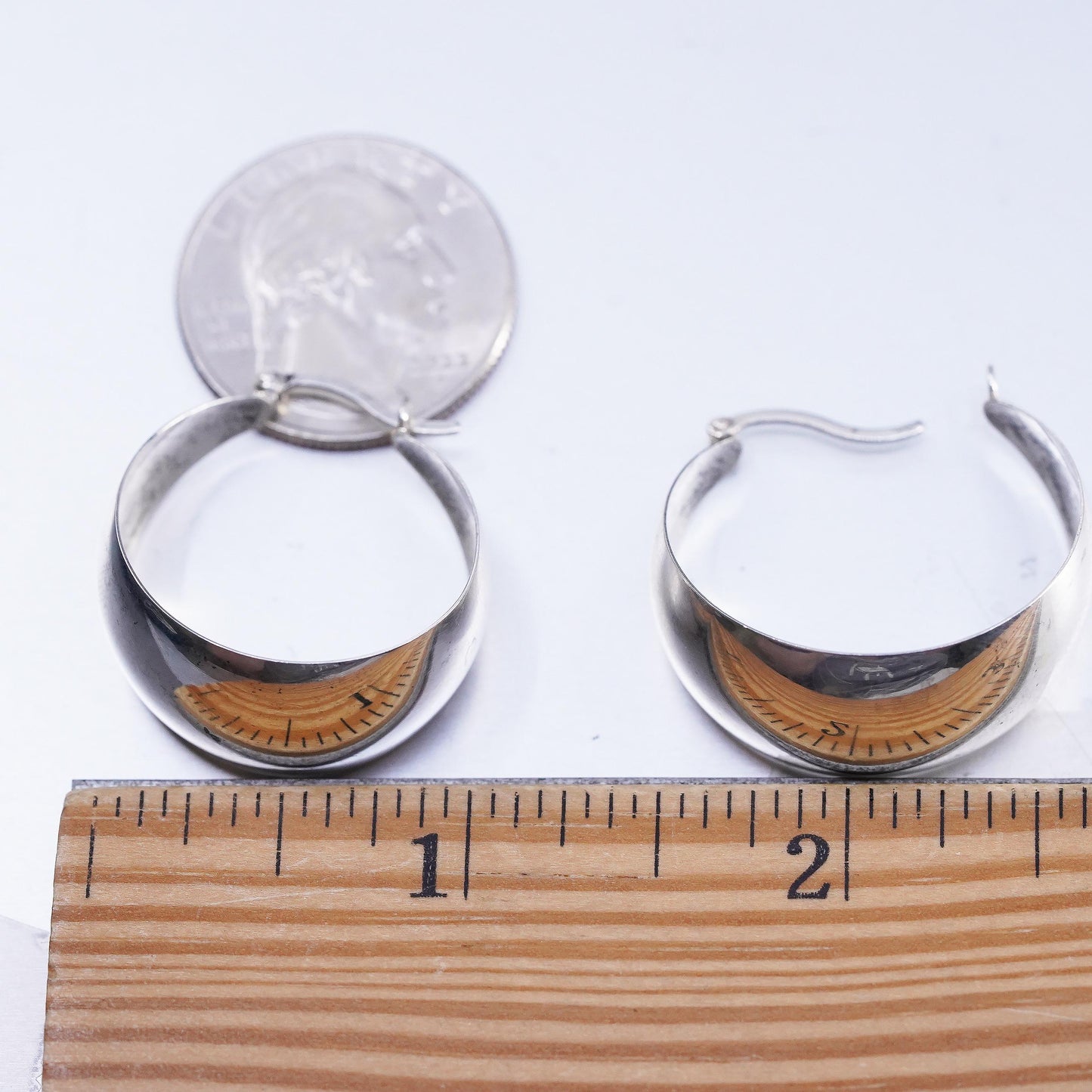 1", Vintage 925 Sterling Silver Wide Earrings, High Polish Dome Hoops, Chunky