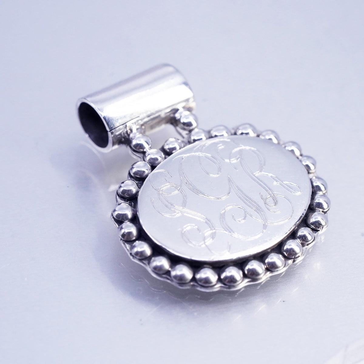 Mexican Sterling 925 silver charm pendant, initial monogram "SRG" with cable
