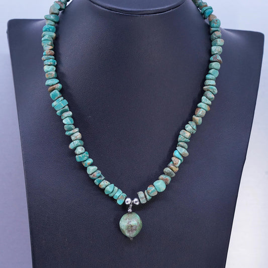16+2", Native American Q.T. Sterling 925 silver necklace with turquoise beads