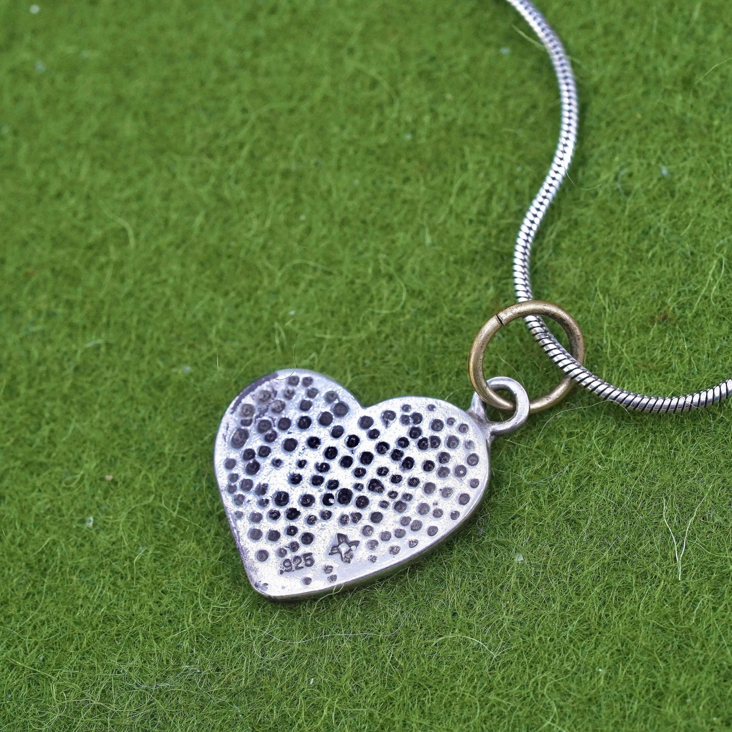 18”, 925 sterling silver circle chain w/ heart pendant embossed “little sister”