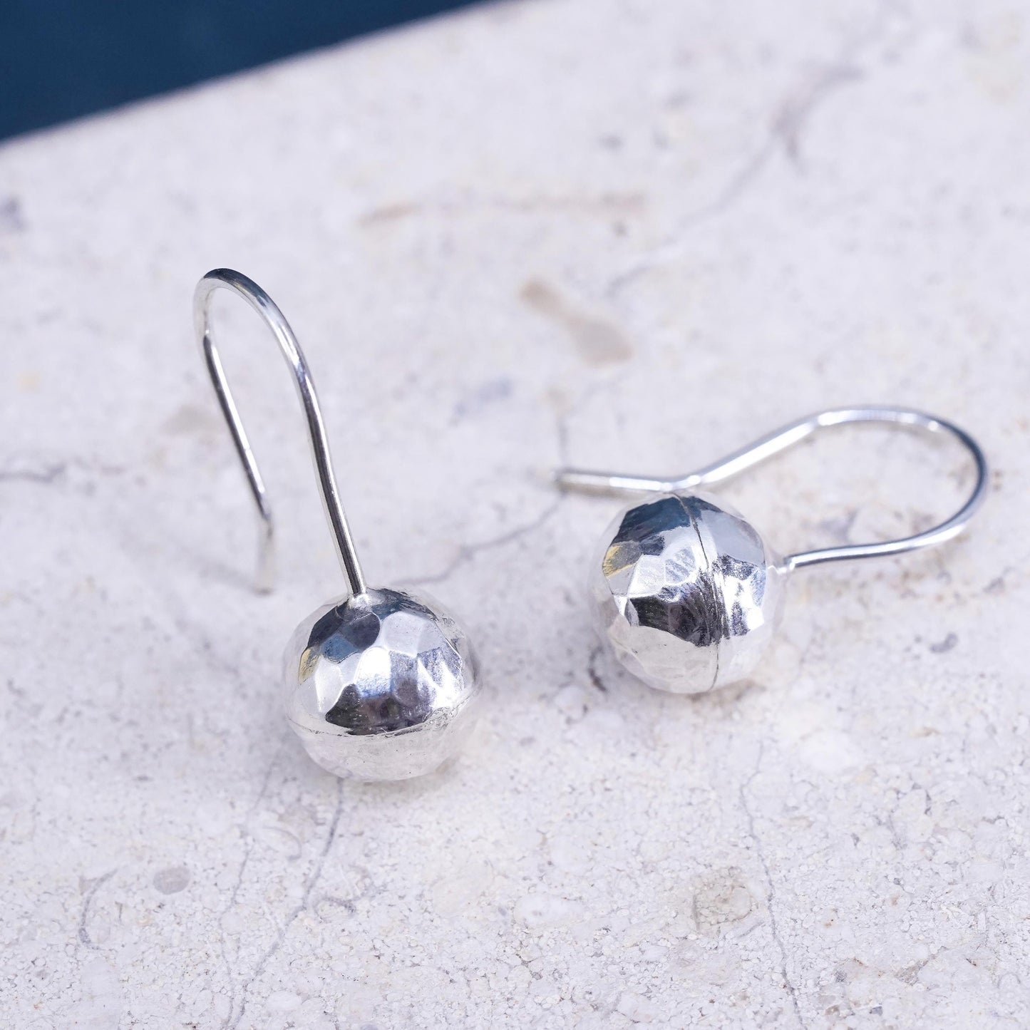 Vintage Sterling Silver handmade earrings. 925 silver hammered beads