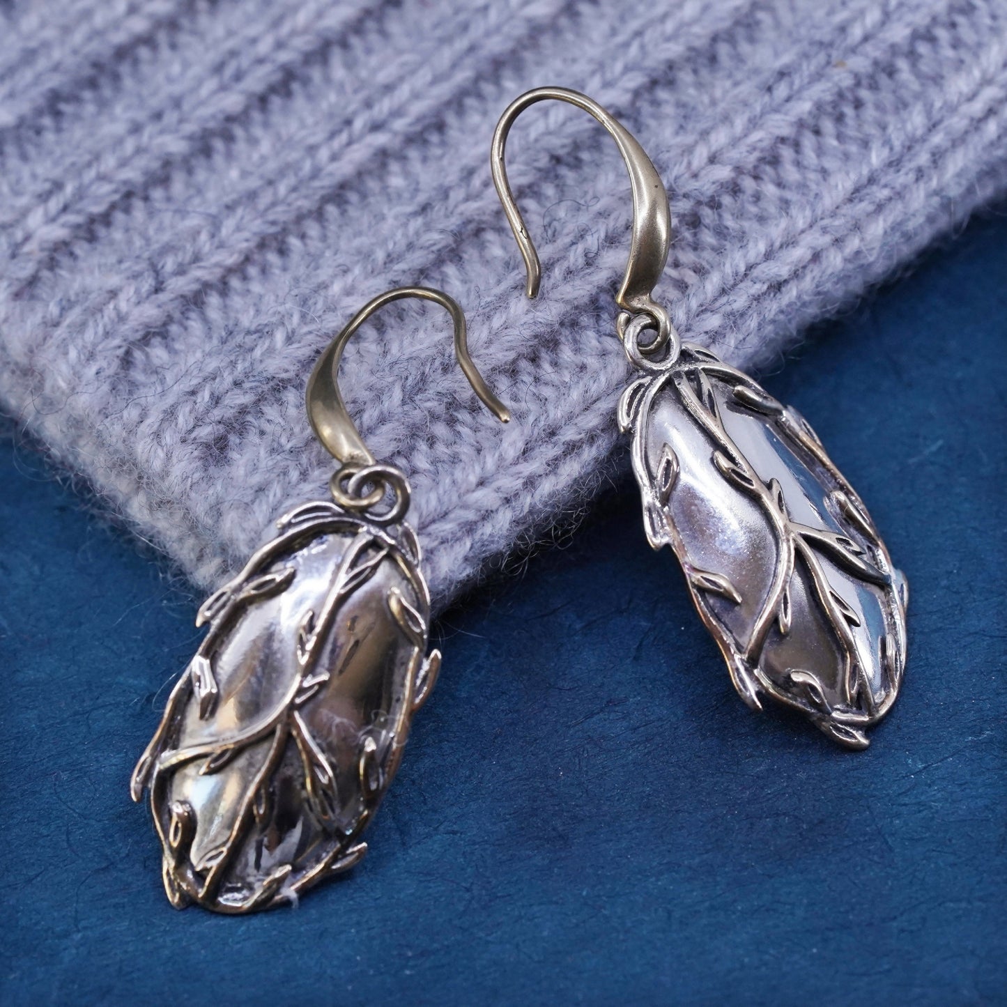 Vintage sterling 925 silver handmade earrings, CND peace sign vines