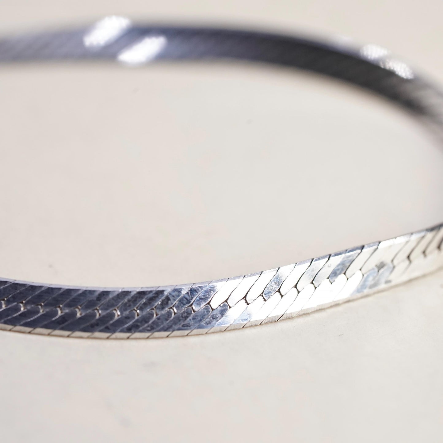 6.75" 4mm, Vintage Italian sterling silver bracelet, 925 herringbone chain