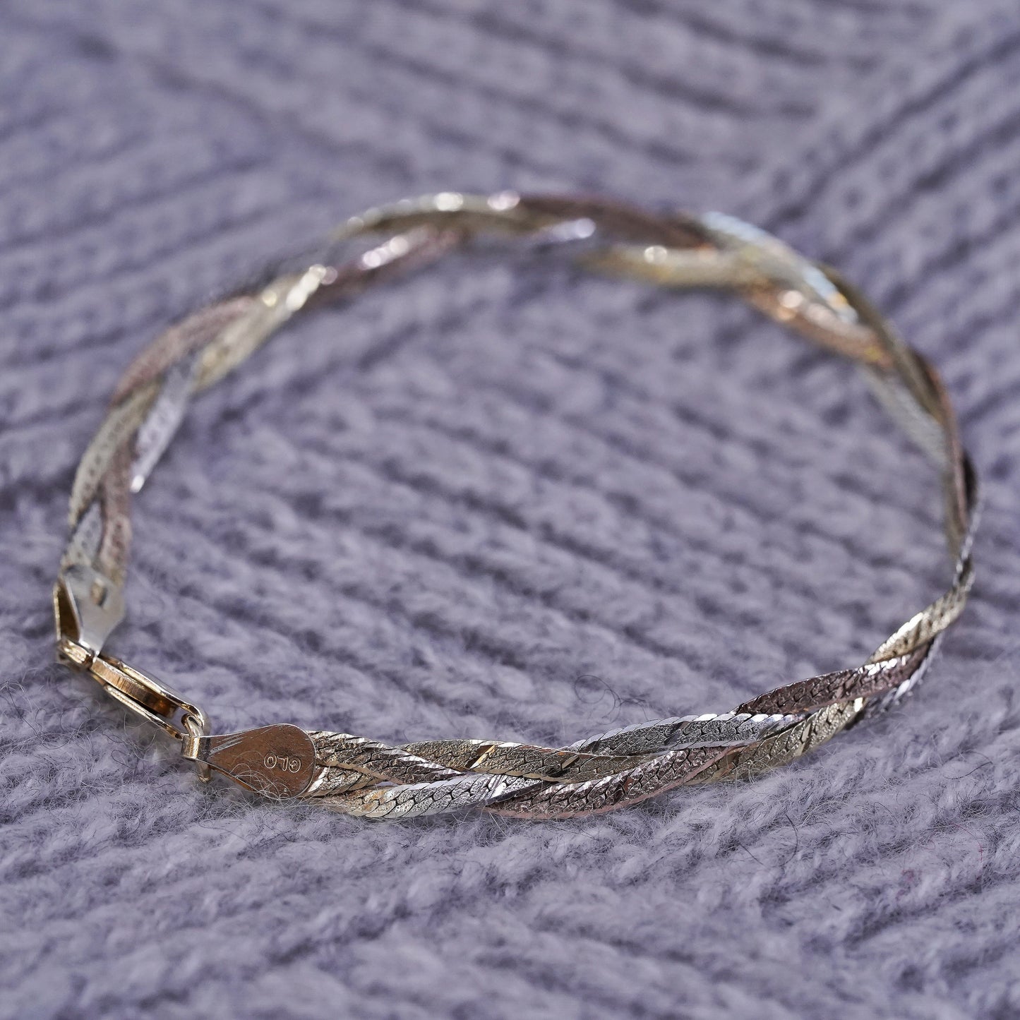 7" gold over Sterling silver bracelet, 925 woven braided herringbone chains