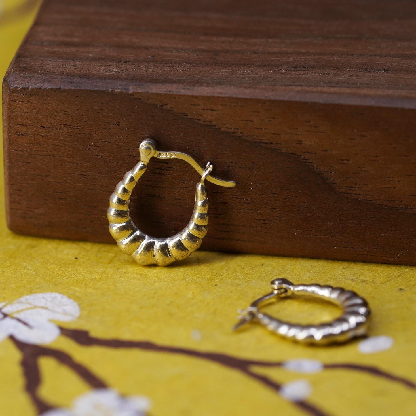 0.5”, vermeil gold over Sterling silver handmade earrings, ribbed 925 hoops