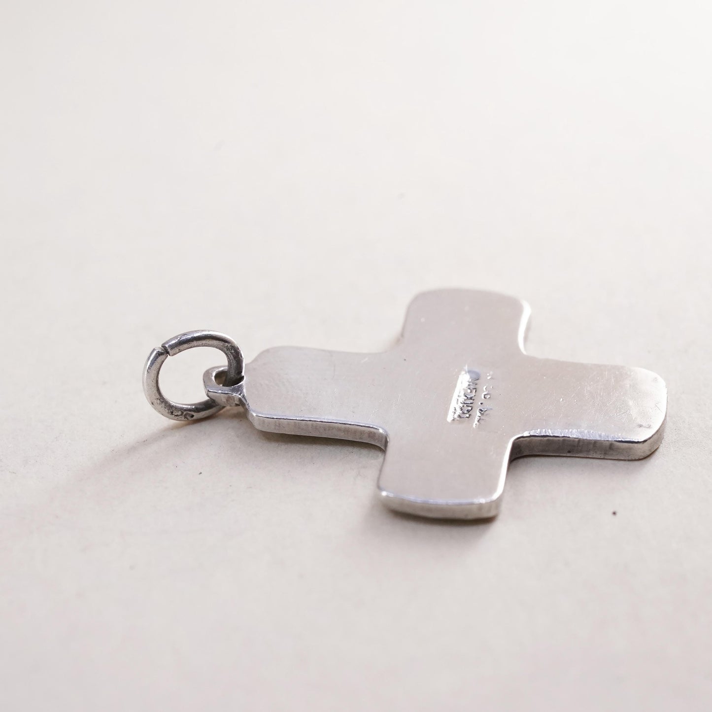 Vintage handmade Sterling silver pendant, 925 cross charm with rose flower